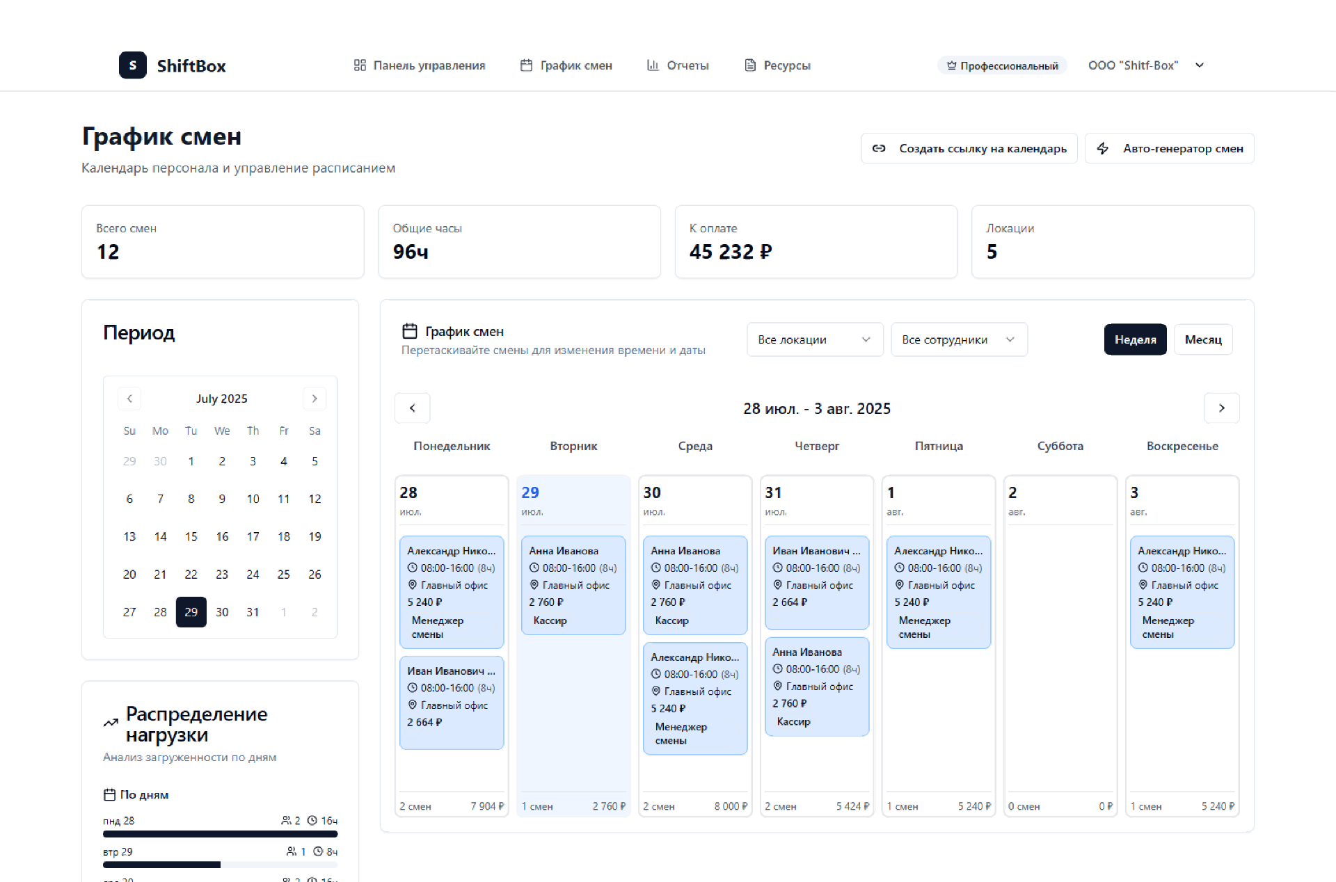 Drag-and-drop shift planning in ShiftBox